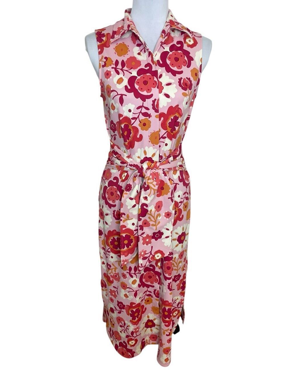 J.McLaughlin Orla Dress Floral Tie Front Shirt Dress Midi Dress Summer Dress Pin